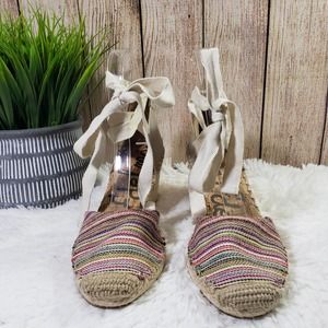 SAM EDELMAN Women's 8 Multicolor Stripe Patsy, Lace-up Wedges EUC